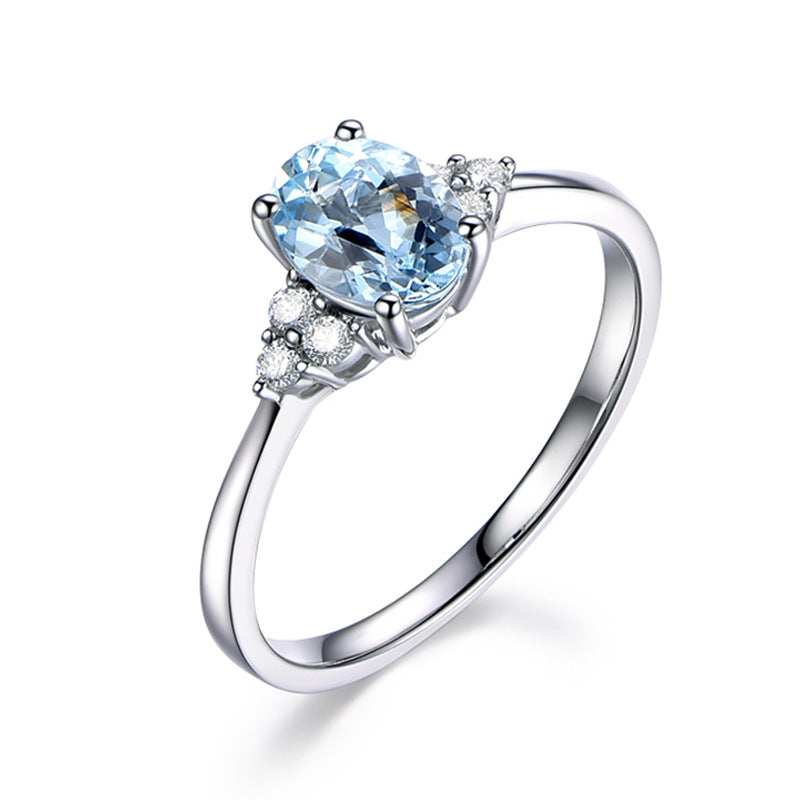 Sky Blue Platinum Simulated Diamond Ring