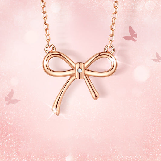 Rose gold-Bow diamond necklace 925 Sterling Silver by Jewels